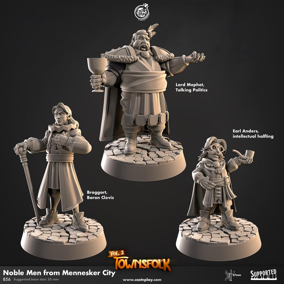 Noblemen Townsfolk Miniature Set - resin tabletop miniature front view