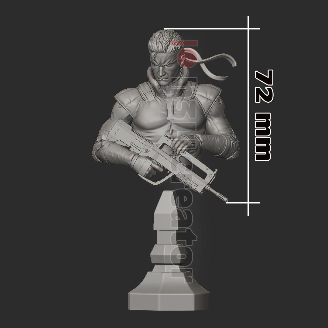 Solid Snake Metal Gear Solid Bust - 3D printed miniature detail view
