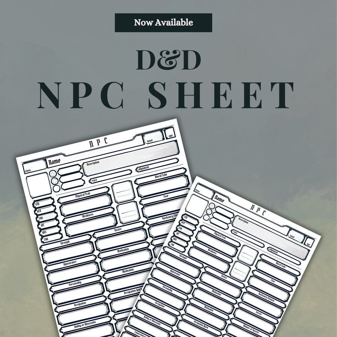 Fillable NPC Sheet - digital download preview