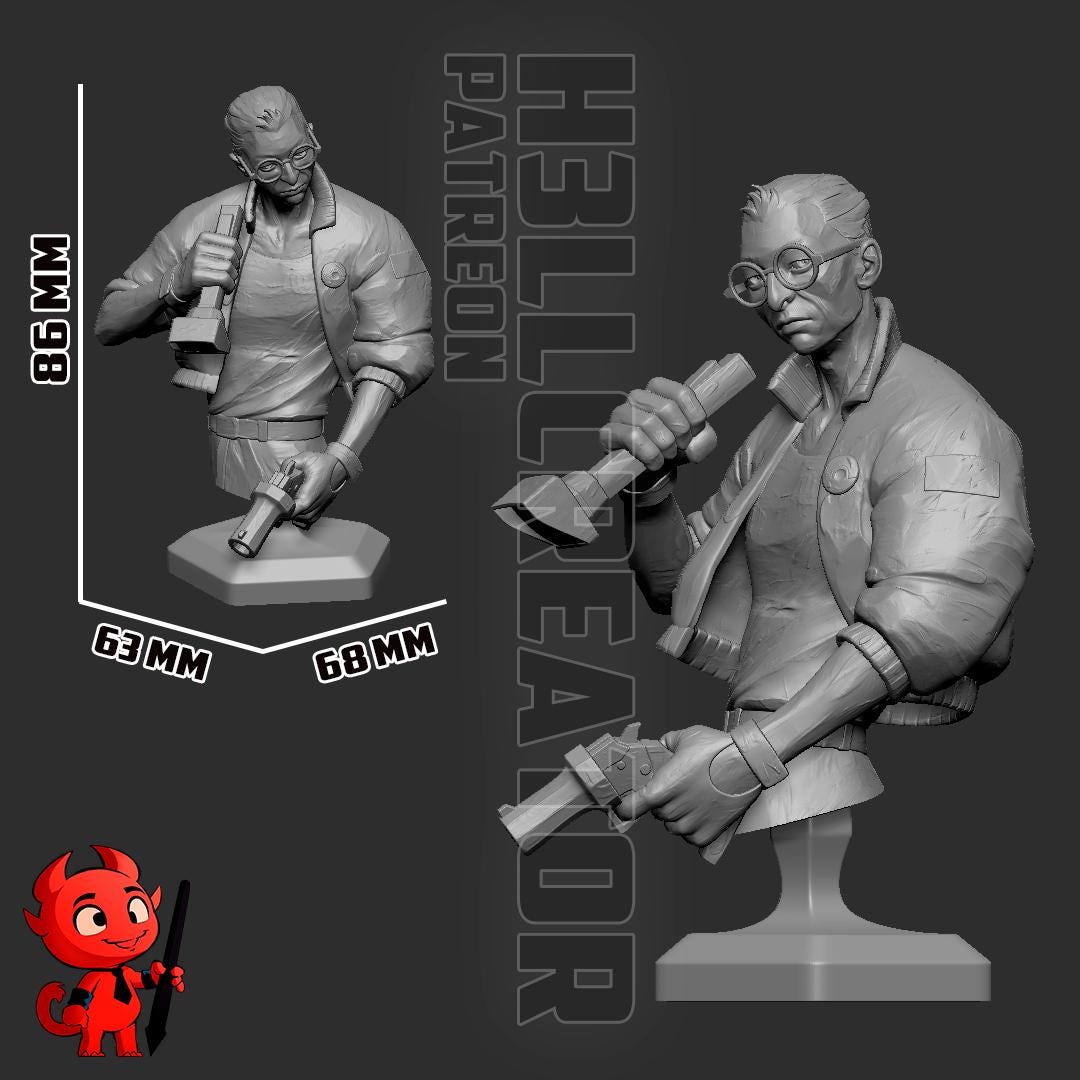 Kim Disco Elysium Bust - 3D printed miniature detail view