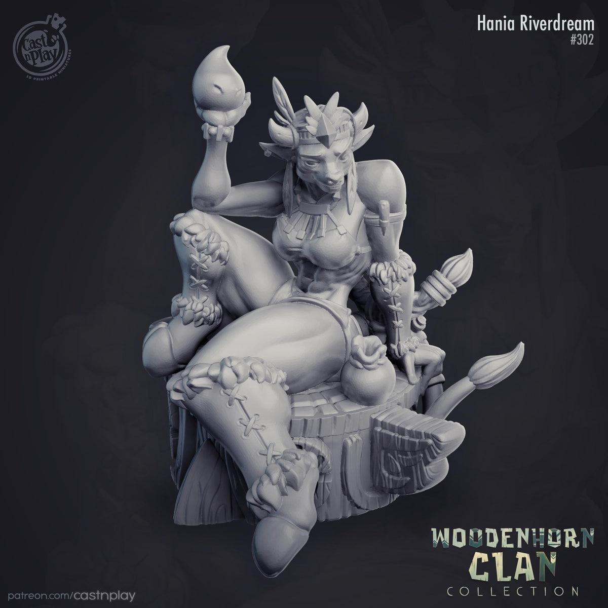 Female Minotaur Sorcerer Miniature - resin tabletop miniature front view