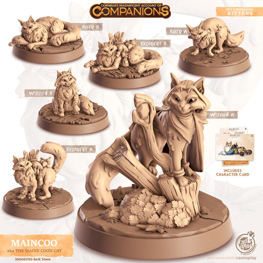 Maine Coon Cat Animal Companion Miniature - resin tabletop miniature front view