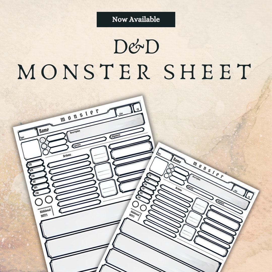 Fillable Monster Sheet - digital download preview