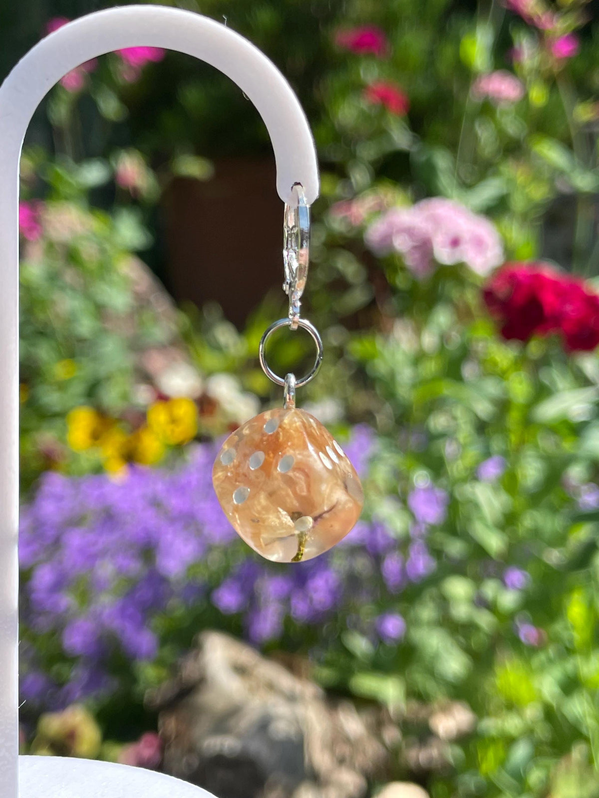Clear D6 Dice Earrings - 3D printed miniature detail view