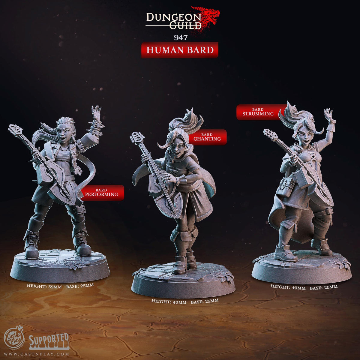 Human Bard Miniature - resin tabletop miniature front view