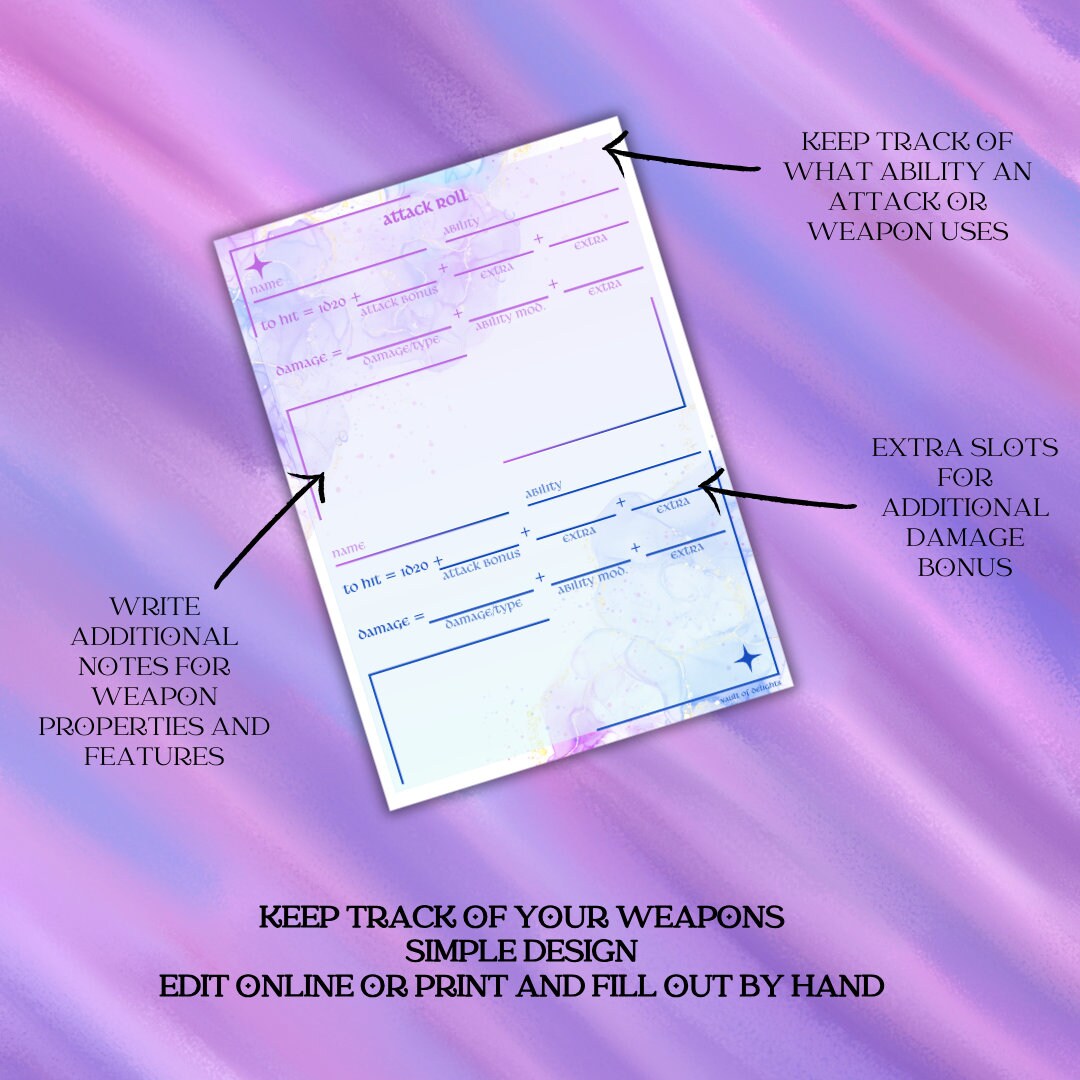 Attack Roll Sheet - printable tabletop RPG resource preview