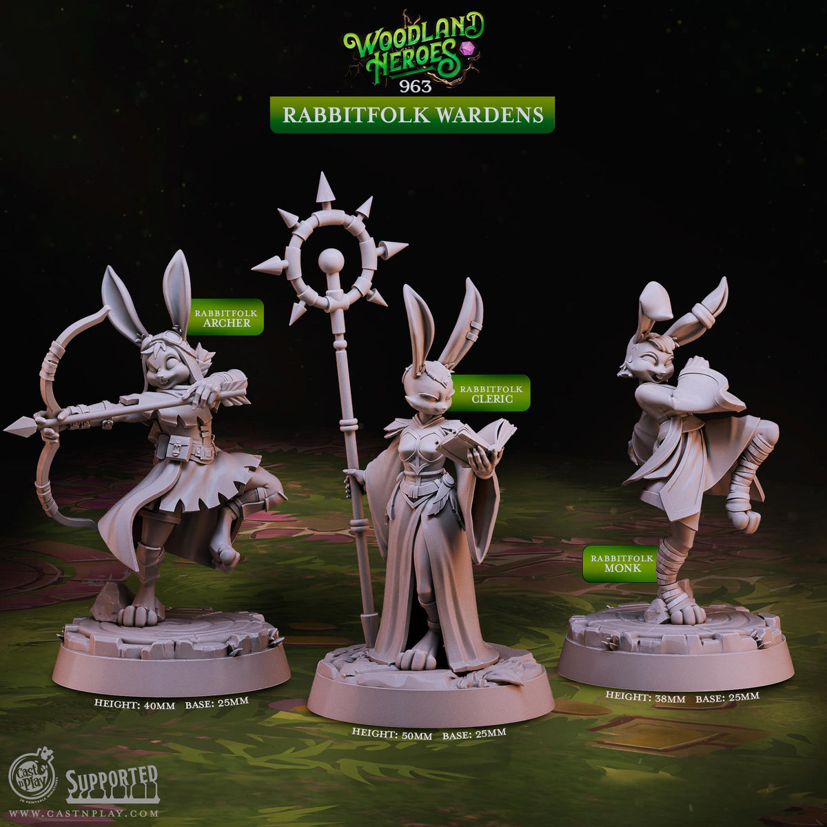 Rabbitfolk Cleric Miniature - resin tabletop miniature alternate angle