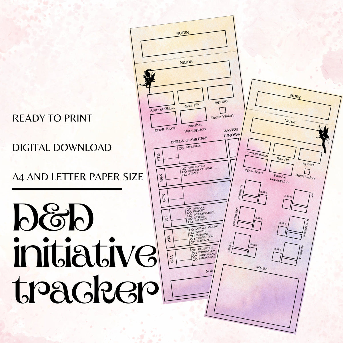 Fillable Initiative Tracker Cards - digital download preview