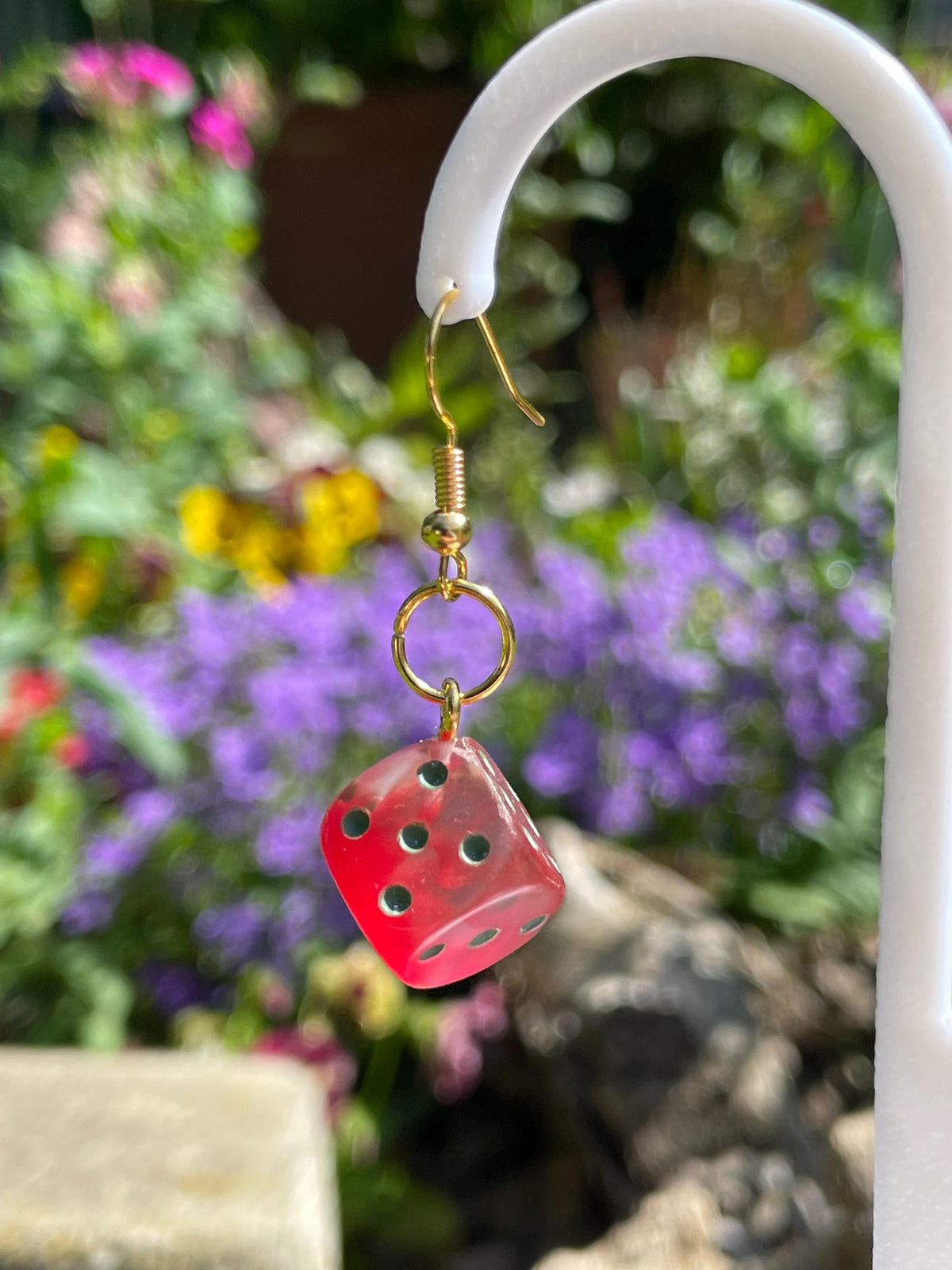 Red D6 Dice Earrings - resin miniature view 5