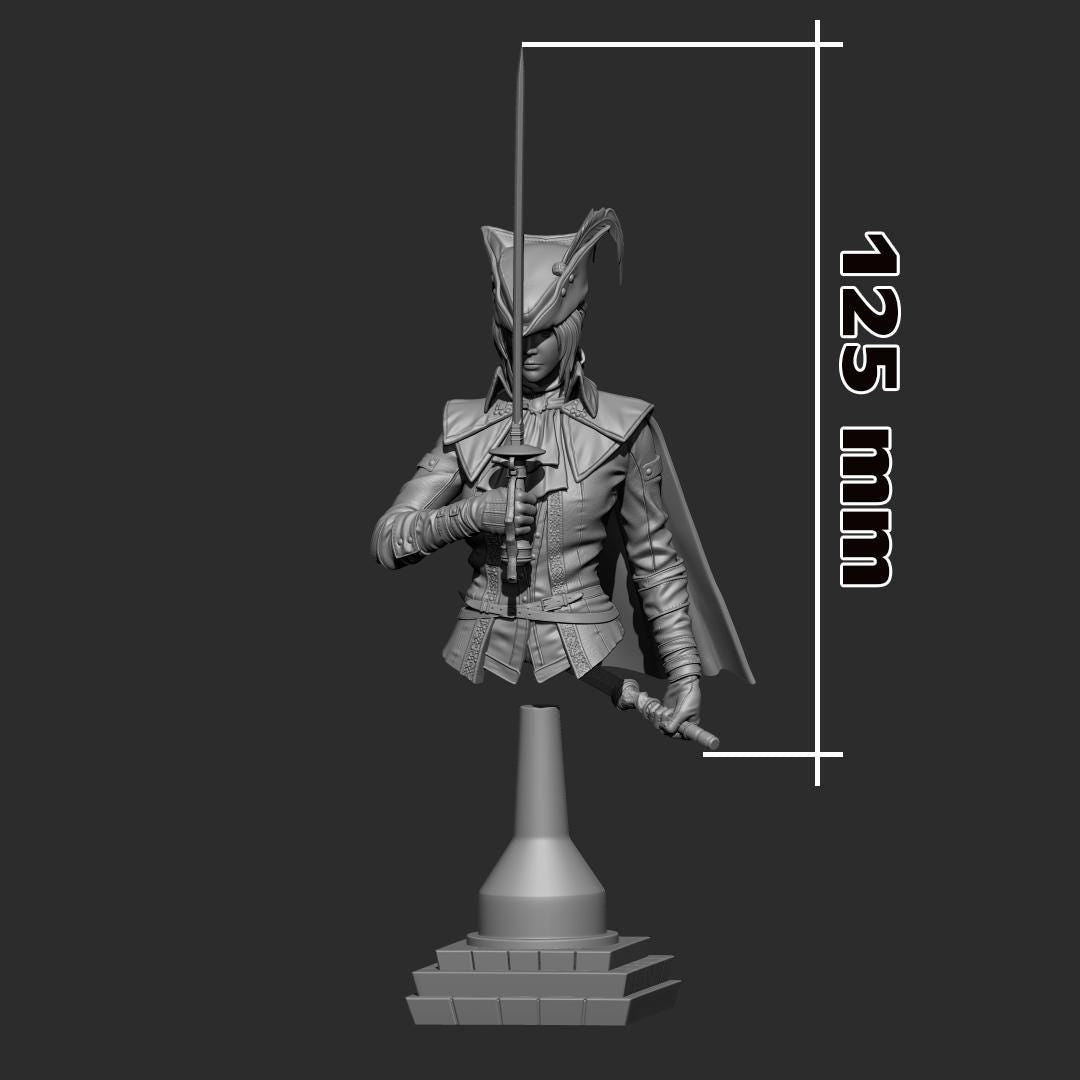 Lady Maria Bloodborne Bust - 3D printed miniature detail view
