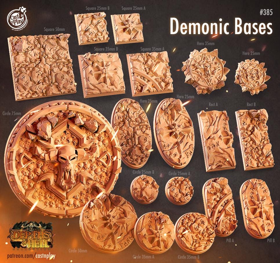 Depths of Hell Bases Set - resin tabletop miniature front view
