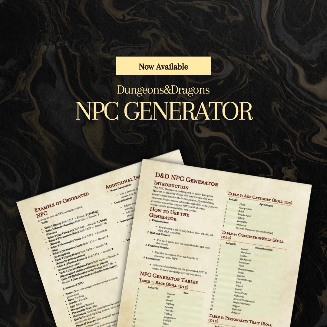 NPC Generator - digital download preview
