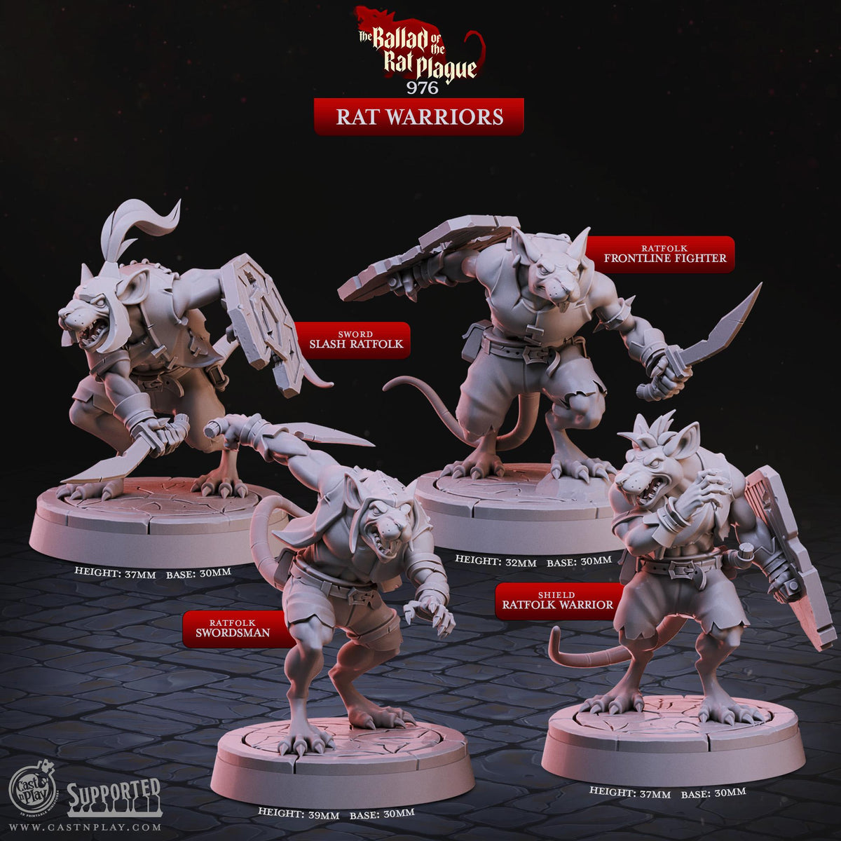 Ratfolk Fighter Miniature - resin tabletop miniature alternate angle