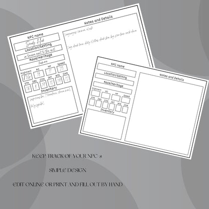 Fillable NPC Cards - digital product alternate preview