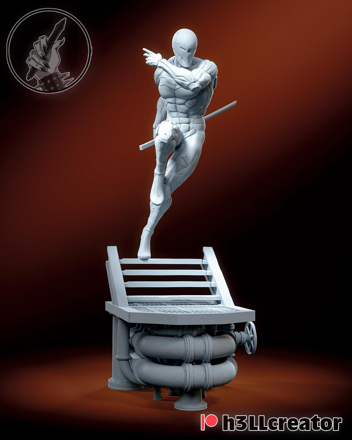 Gray Fox Metal Gear Figure - 3D printed miniature detail view