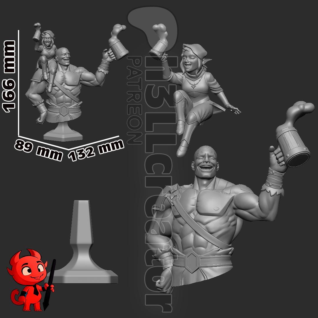 Grog and Pike The Legend of Vox Machina Bust - paintable tabletop miniature product view