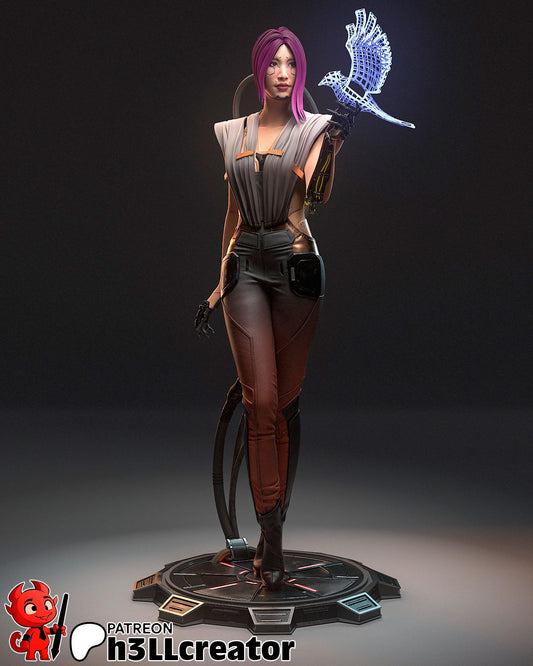 Songbird Figure - Cyberpunk 2077 - resin tabletop miniature front view