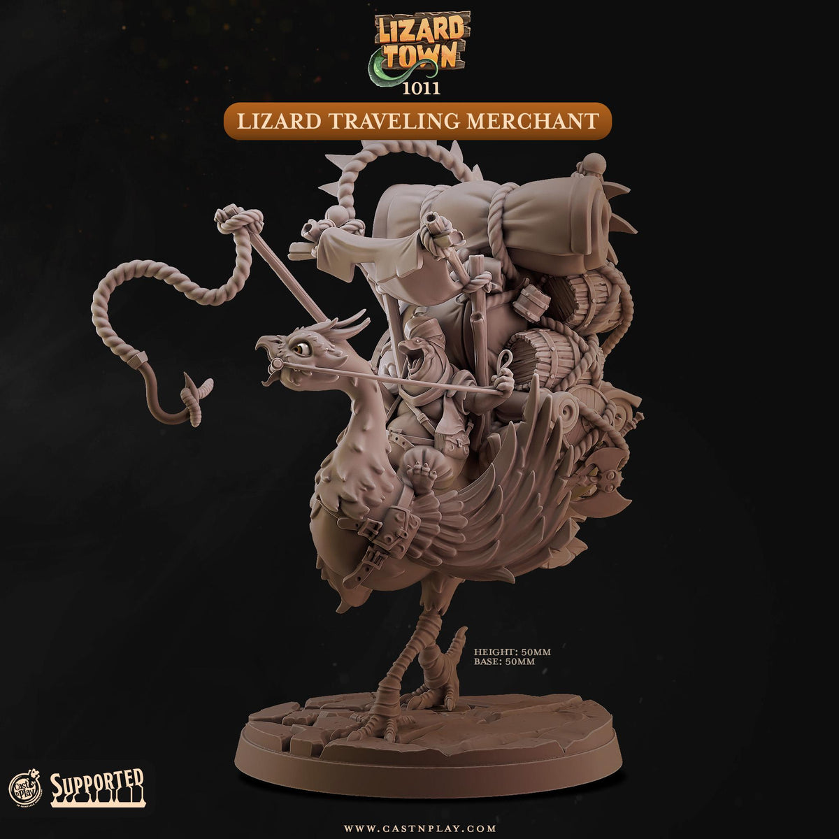 Lizardfolk Merchant Miniature - resin tabletop miniature front view
