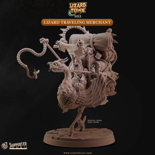 Lizardfolk Merchant Miniature - resin tabletop miniature front view