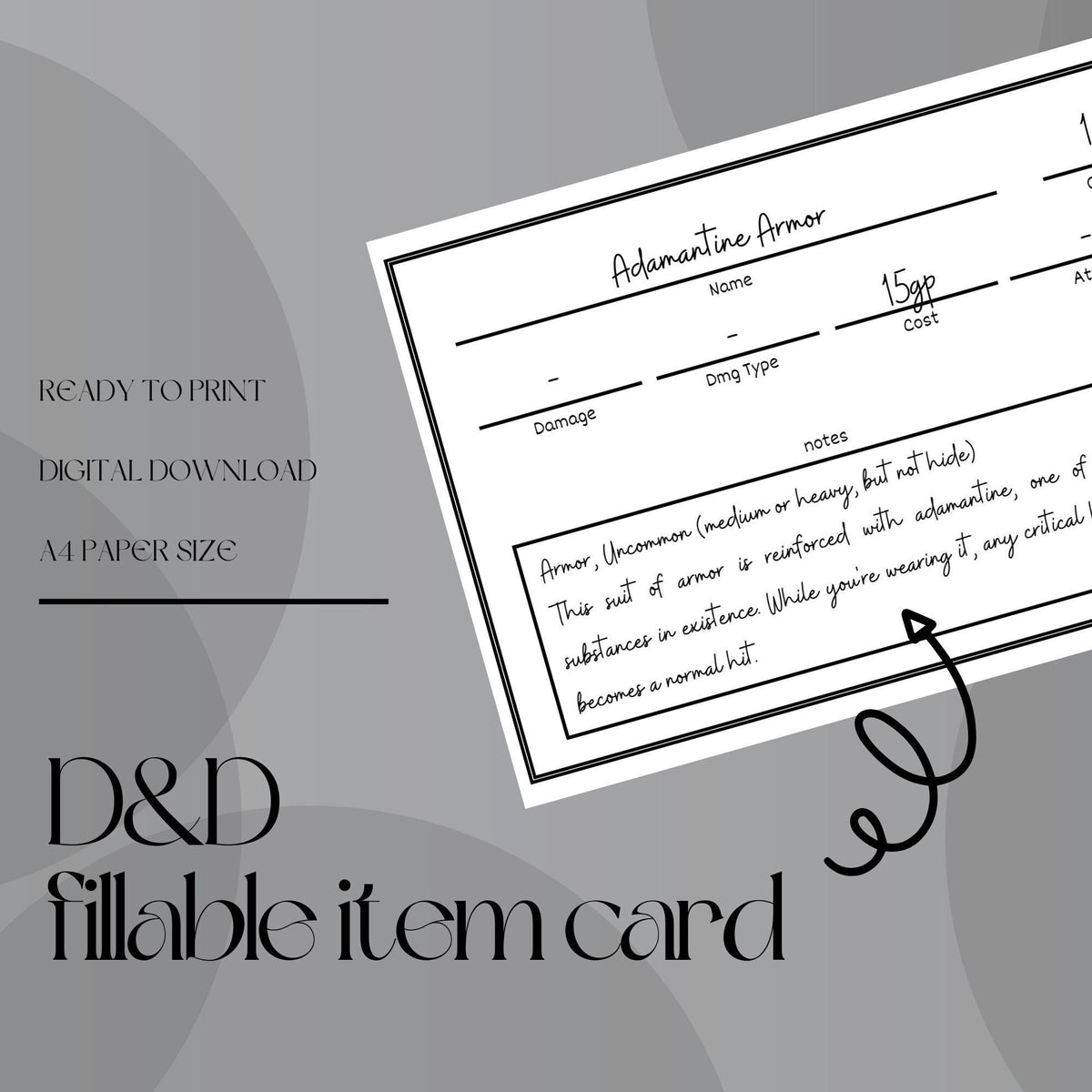 Fillable Item Cards - digital download preview