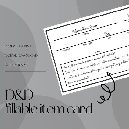Fillable Item Cards - digital download preview