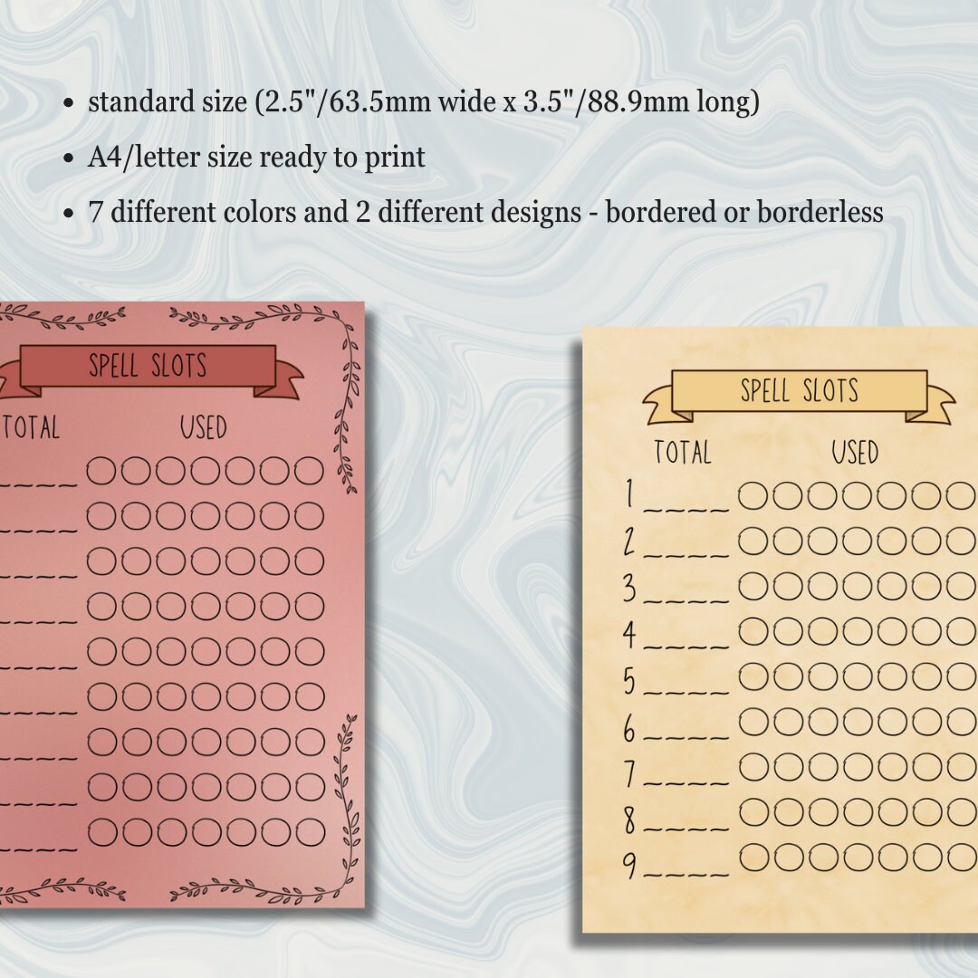 Spell Tracker - printable tabletop RPG resource preview