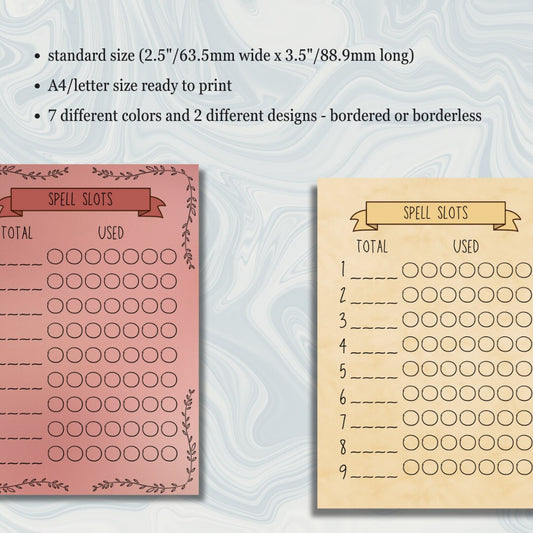 Spell Tracker - printable tabletop RPG resource preview