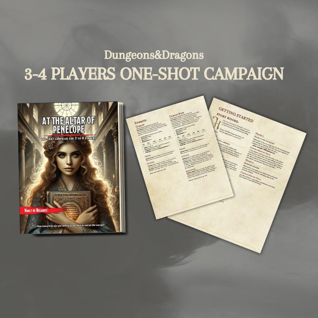 One-Shot Campaign Setting At The Altar of Penelope - digital download preview