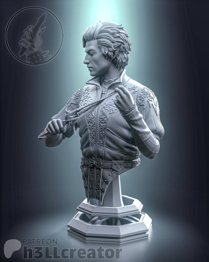Astarion Bust - Baldur's Gate 3 - resin tabletop miniature alternate angle