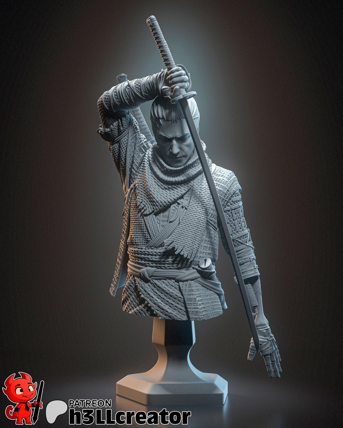 Wolf Sekiro Shadows Die Twice Bust - resin tabletop miniature front view