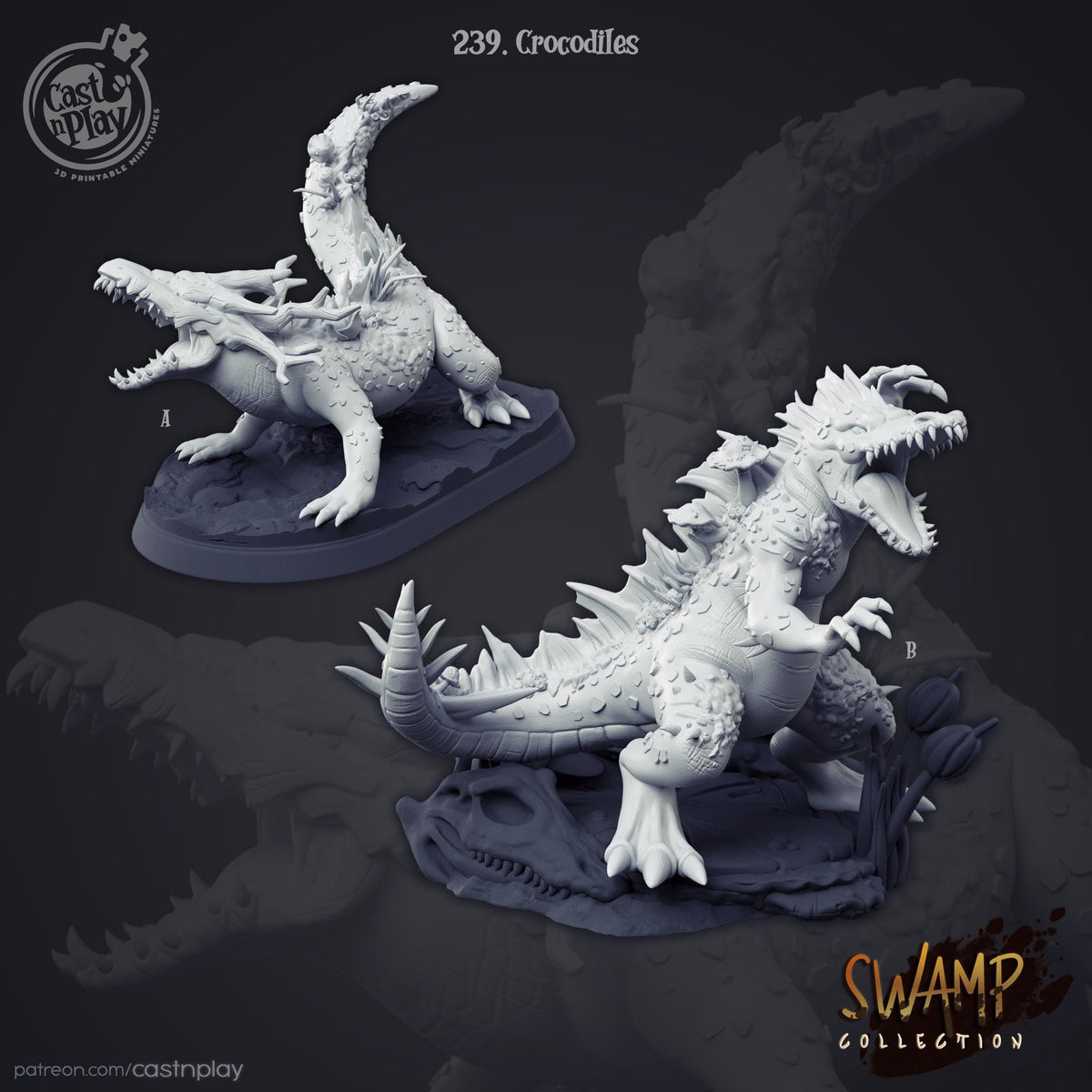 Crocodile Miniature - resin tabletop miniature alternate angle