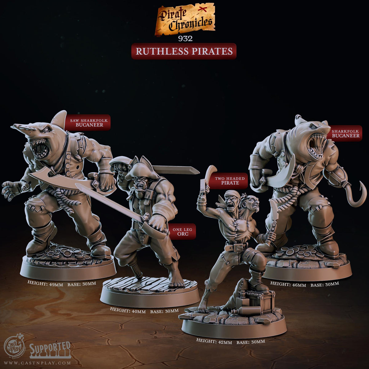 Sharkfolk Orc Miniature - resin tabletop miniature front view