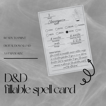 Fillable Spell Cards - digital download preview