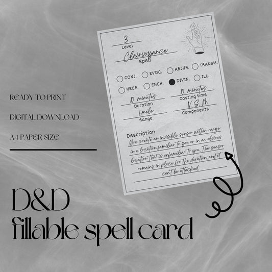 Fillable Spell Cards - digital download preview