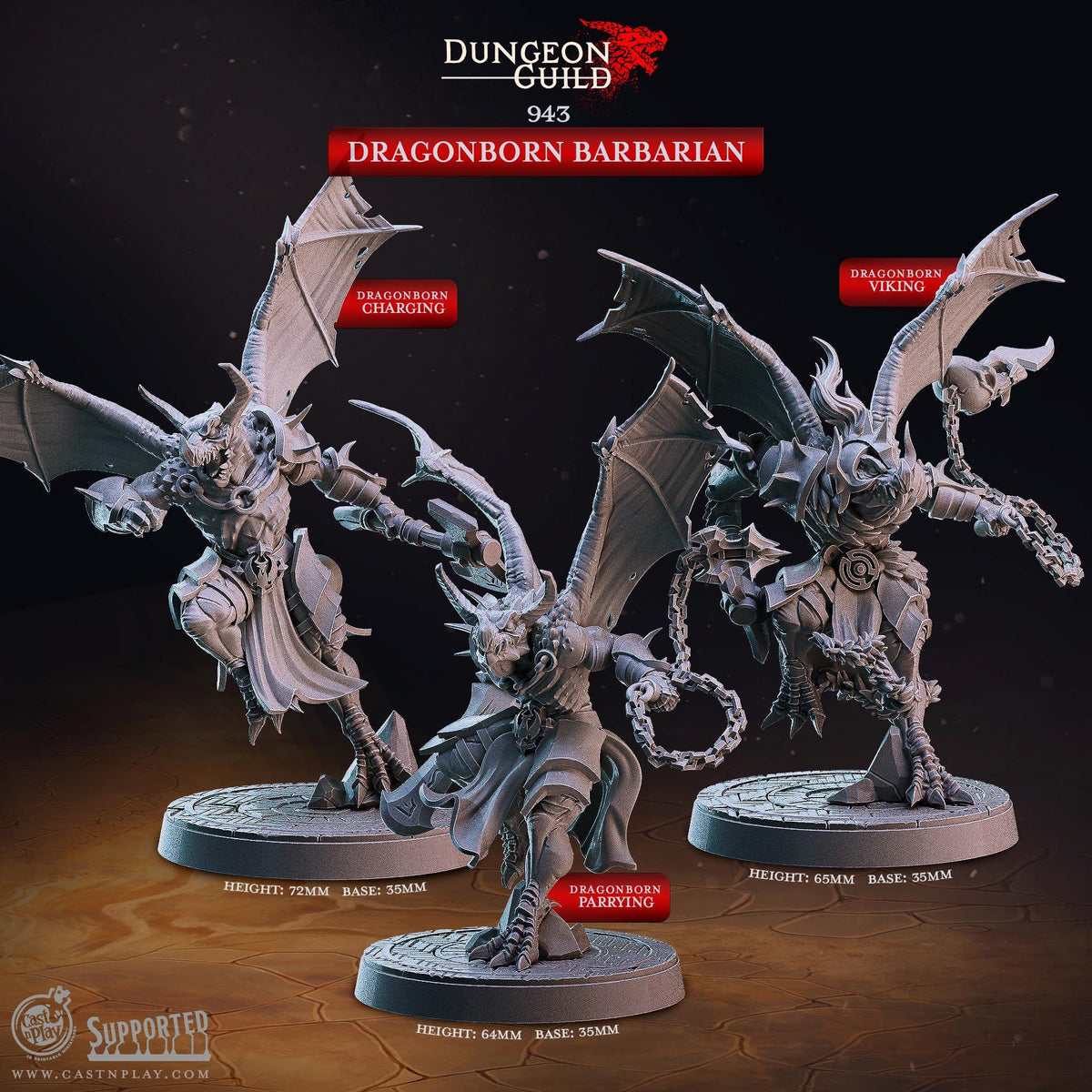 Dragonborn Barbarian Miniature - resin tabletop miniature front view