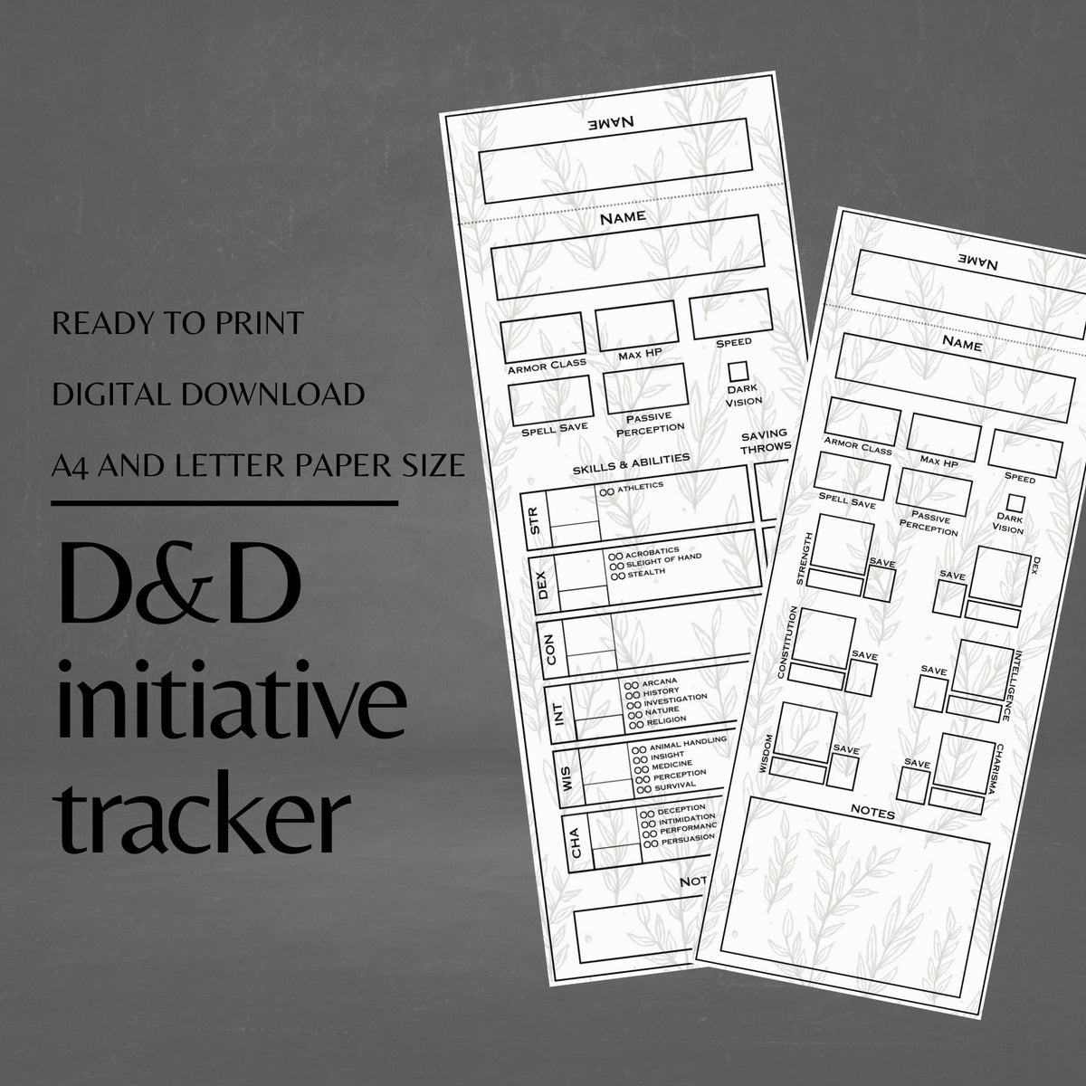 Fillable Initiative Tracker Cards - digital download preview