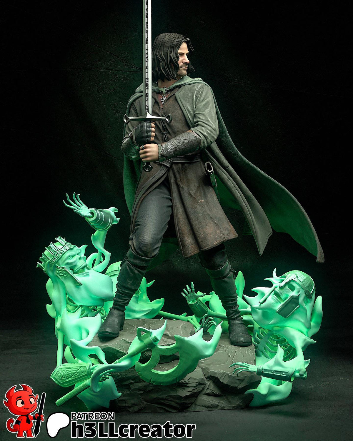 Aragorn Figure - The Lord of the Rings - 3D printed miniature detail view