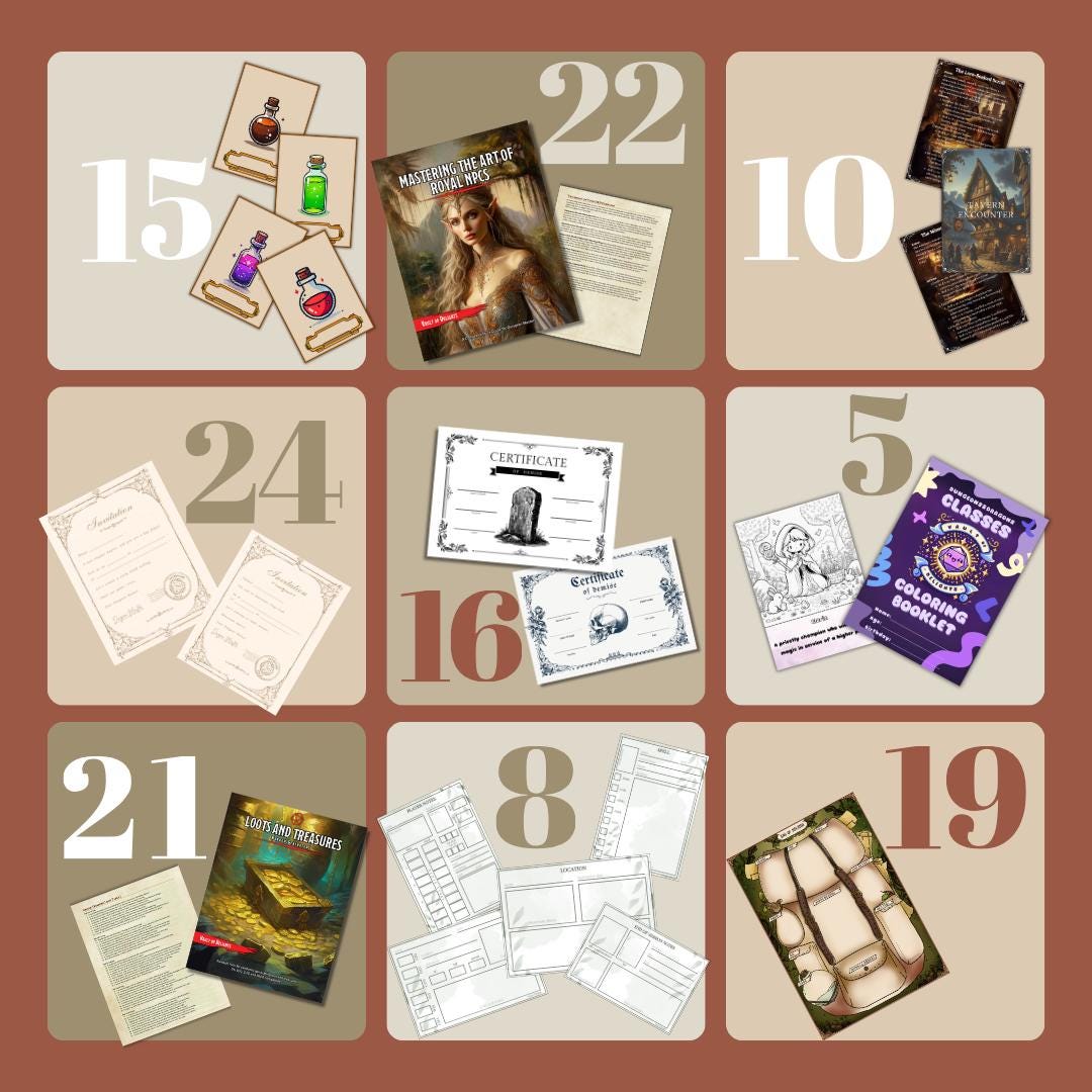Advent Calendar - printable tabletop RPG resource preview