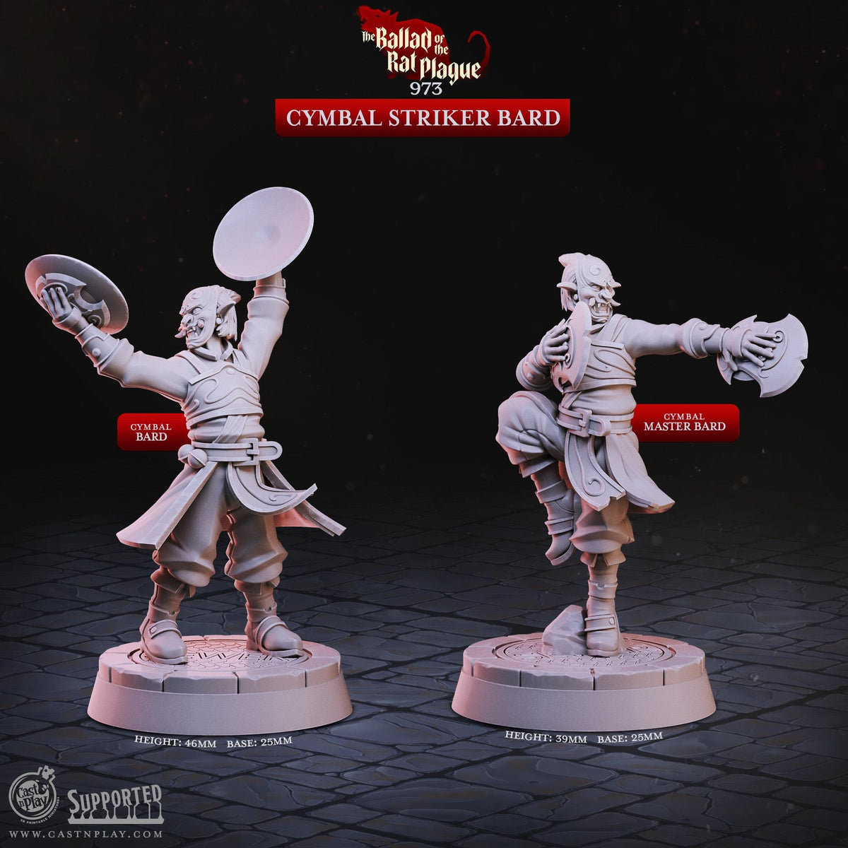 Masked Bard Miniature - resin tabletop miniature alternate angle