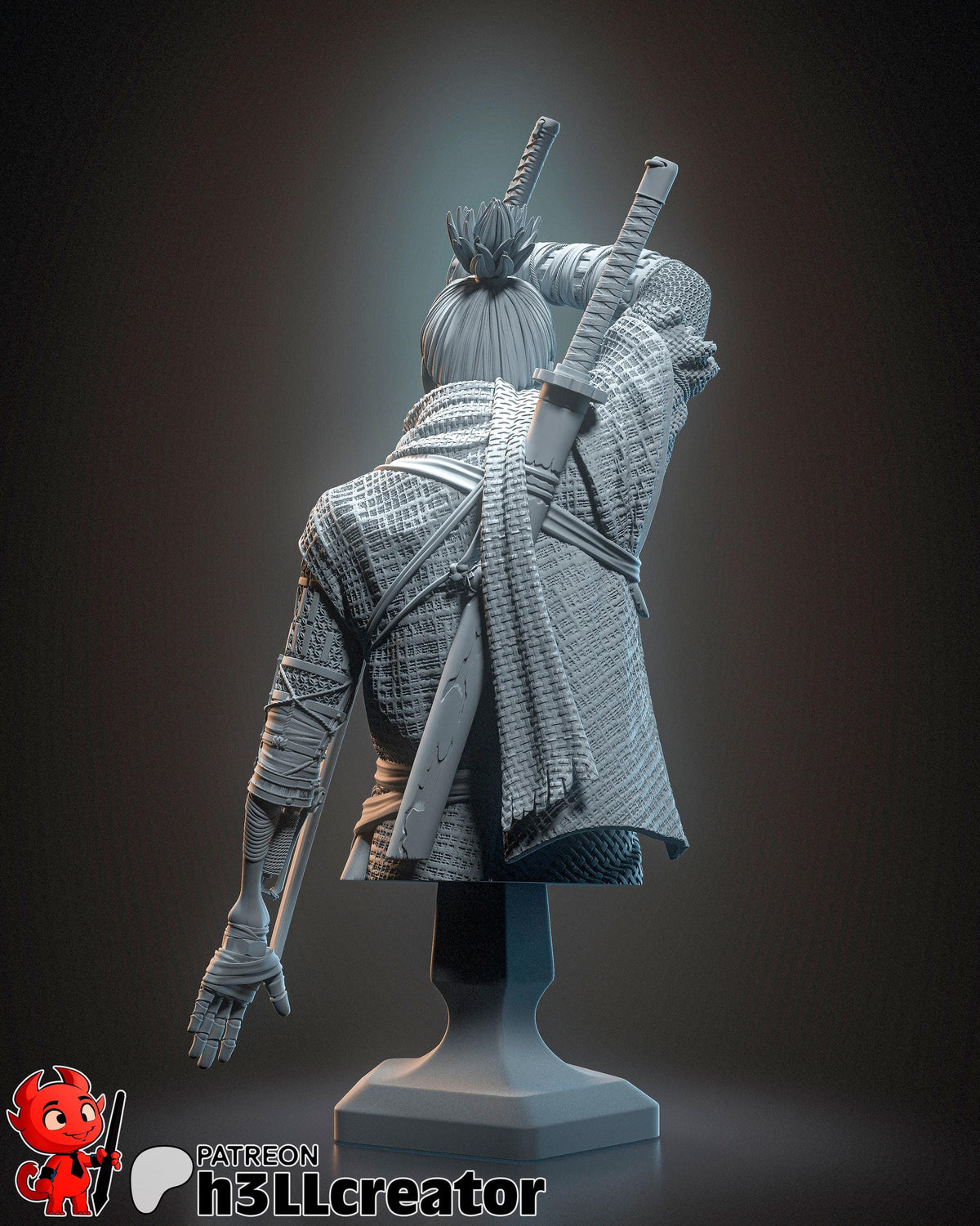 Wolf Sekiro Shadows Die Twice Bust - 3D printed miniature detail view