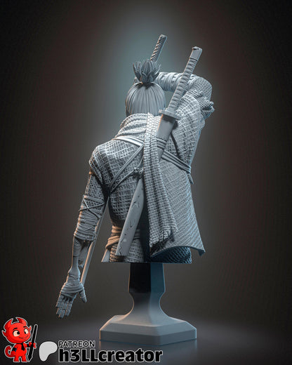 Wolf Sekiro Shadows Die Twice Bust - 3D printed miniature detail view