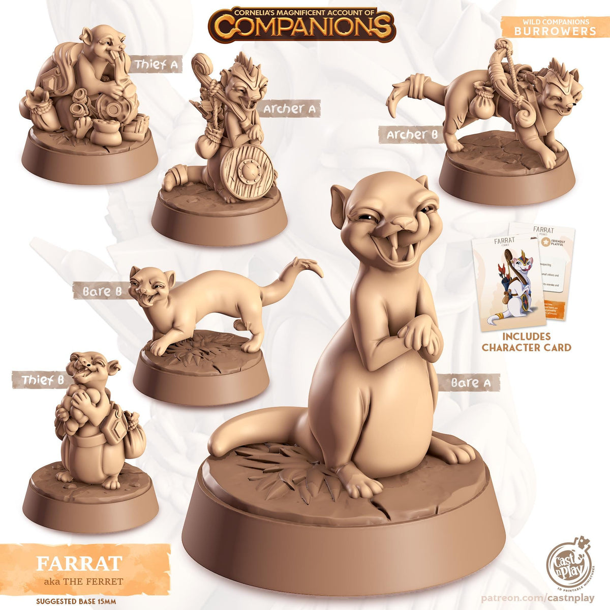 Ferret Animal Companion Miniature - resin tabletop miniature front view
