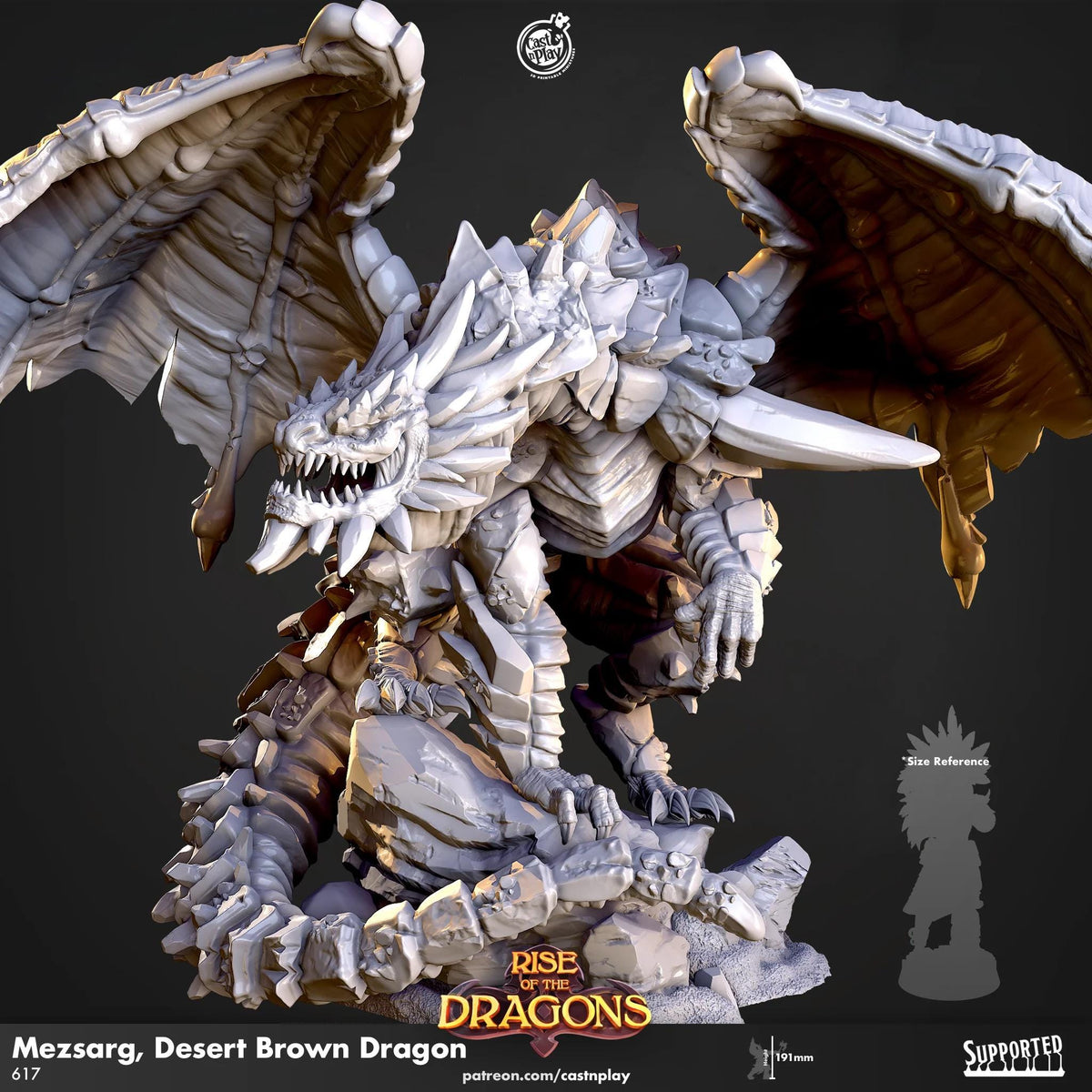 Brown Desert Dragon Large Miniature - resin tabletop miniature front view