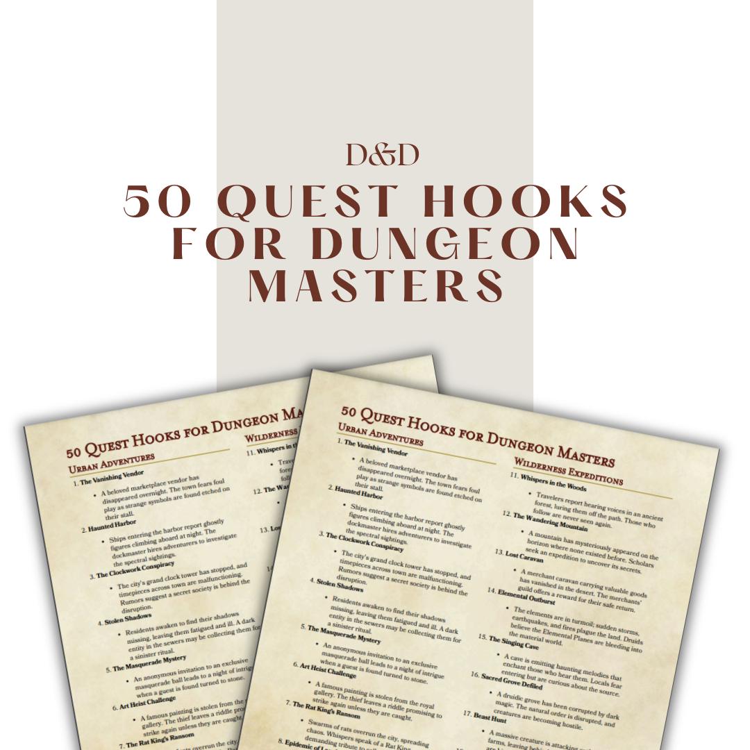 50 Quest Hooks for Dungeon Masters - digital download preview