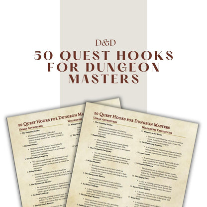 50 Quest Hooks for Dungeon Masters - digital download preview