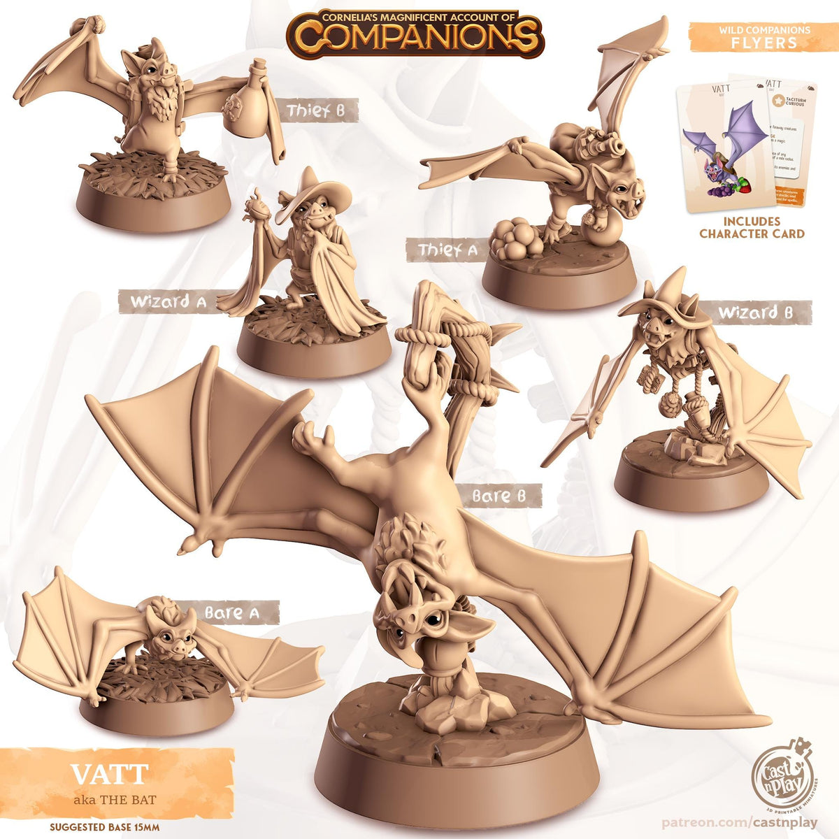 Bat Animal Companion Miniature - resin tabletop miniature front view