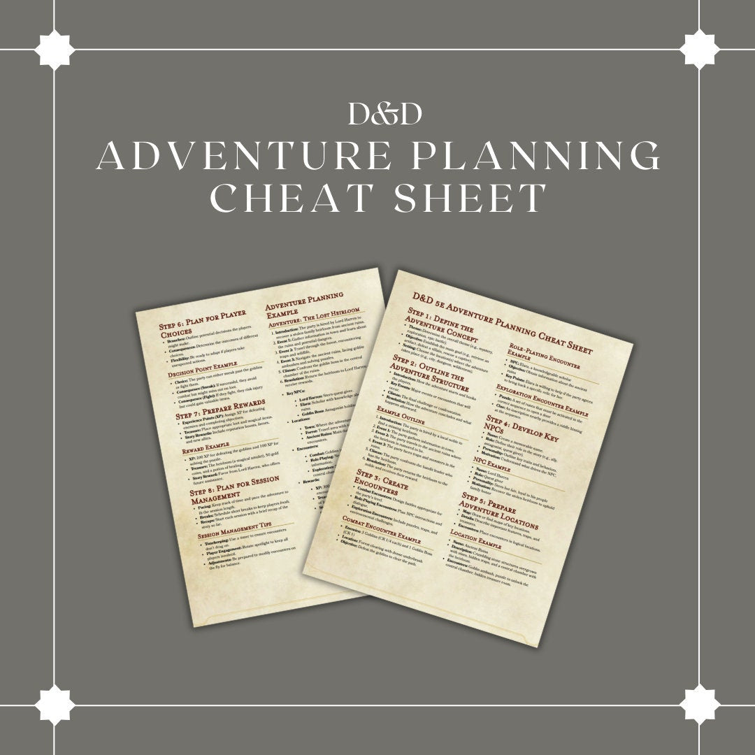 Adventure Planning Cheat Sheet - digital download preview