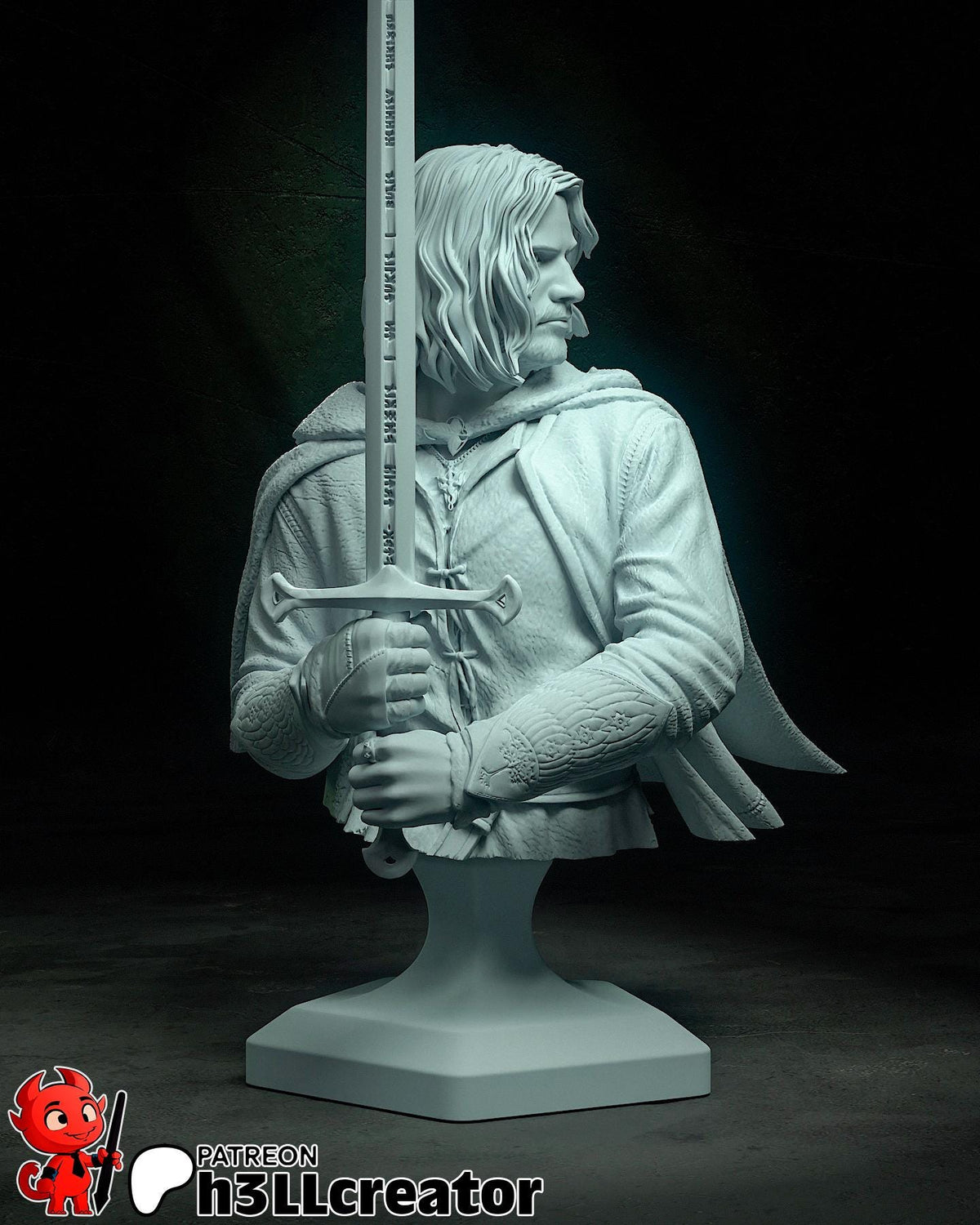 Aragorn Bust - The Lord of the Rings - 3D printed miniature detail view