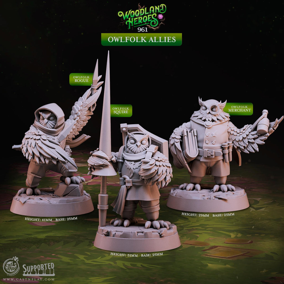 Owlfolk Miniature - resin tabletop miniature alternate angle