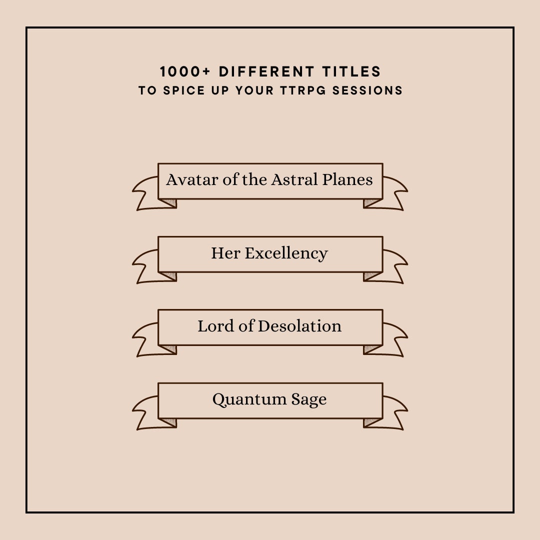 Ultimate Printable Titles Set for TTRPGs - printable tabletop RPG resource preview